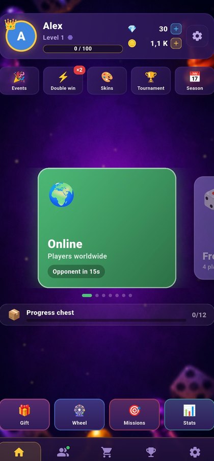 Parchís : écran d'accueil et choix du mode de jeu