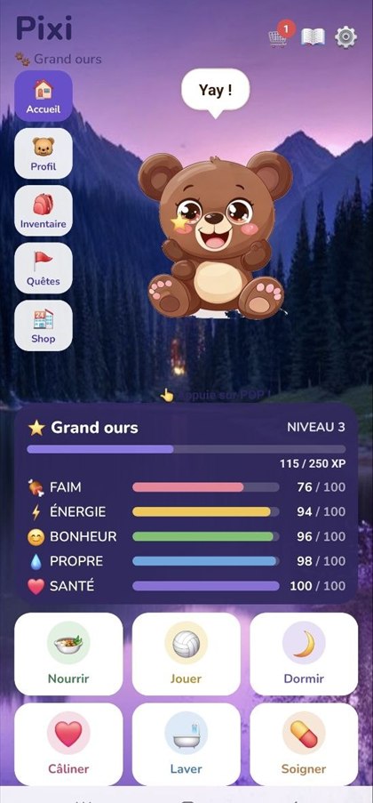 POP : le compagnon Pixi, ses jauges et les actions