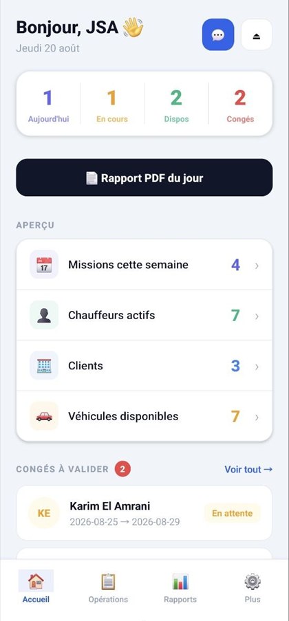 TransportPro : tableau de bord de l'exploitant